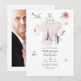 Waterverf Parijs Bestemming Huwelijk Monogram Kaart
