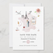 Waterverf Parijs Bestemming Trouw Monogram Save The Date (Voorkant)