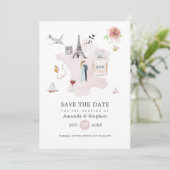 Waterverf Parijs Bestemming Trouw Monogram Save The Date (Staand voorkant)
