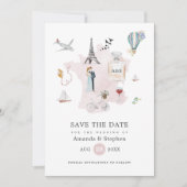 Waterverf Parijs Bestemming Trouw Monogram Save The Date (Voorkant)