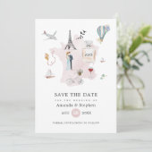 Waterverf Parijs Bestemming Trouw Monogram Save The Date (Staand voorkant)