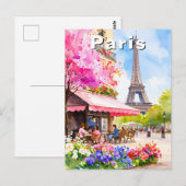 Waterverf Parijs Eiffeltoren & Café Reizen Briefkaart (Voorkant / Achterkant)