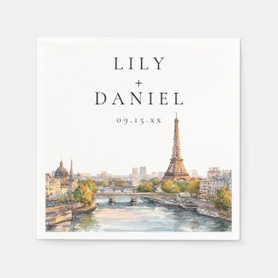 Waterverf Parijs Frankrijk Bestemming Trouwen Servet