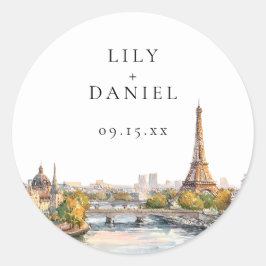 Waterverf Parijs Frankrijk Destination Wedding Ronde Sticker
