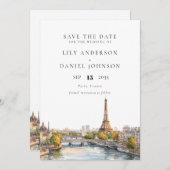 Waterverf Parijs Frankrijk Destination Wedding Save The Date (Voorkant / Achterkant)