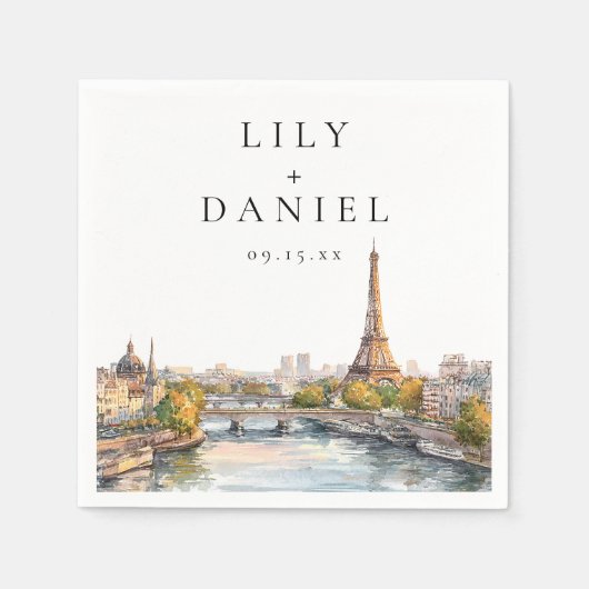 Waterverf Parijs Frankrijk Destination Wedding Servet (Voorkant)
