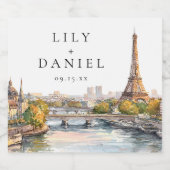 Waterverf Parijs Frankrijk Destination Wedding Sparkling Wijnetiket (Enkel label)