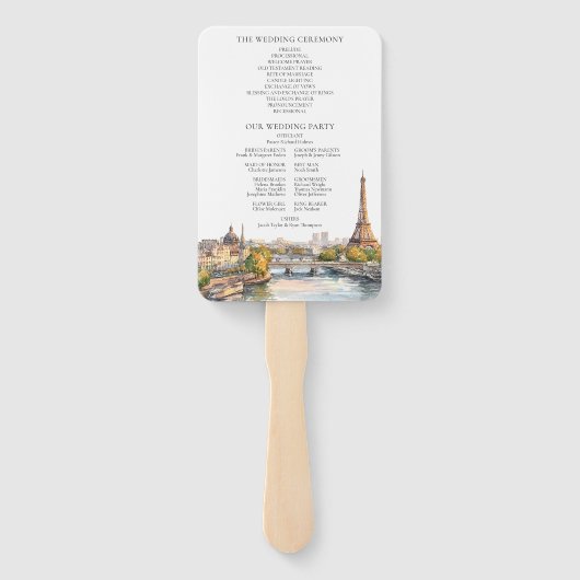 Waterverf Parijs Frankrijk Wedding Programma Handwaaier (Achterkant)
