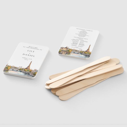 Waterverf Parijs Frankrijk Wedding Programma Handwaaier (Niet-gemonteerd)