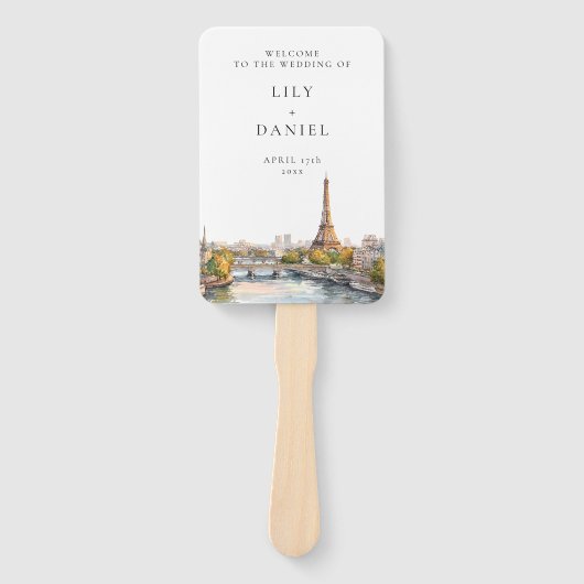 Waterverf Parijs Frankrijk Wedding Programma Handwaaier (Voorkant)