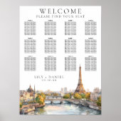 Waterverf Parijs Frankrijk Wedding Seating Chart Poster (Voorkant)