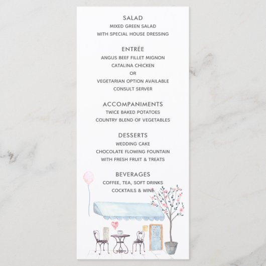 Waterverf Parijs Huwelijksmenu Menu (Voorkant)