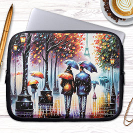 Waterverf Parijs Romantische regenachtige dag lapt Laptop Sleeve