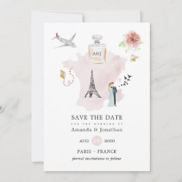 Waterverf Parijs Thematische Trouw Monogram Save The Date