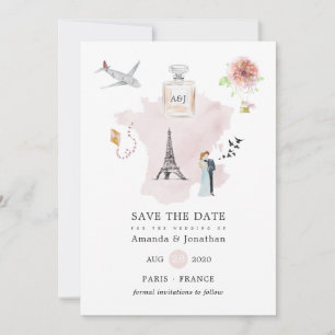 Waterverf Parijs Thematische Trouw Monogram Save The Date