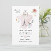 Waterverf Parijs Thematische Trouw Monogram Save The Date (Staand voorkant)
