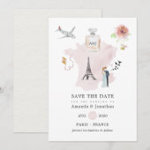 Waterverf Parijs Thematische Trouw Monogram Save The Date (Voorkant / Achterkant)