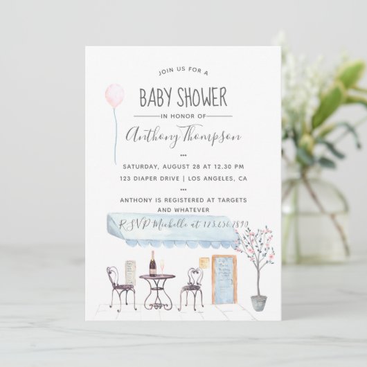 Waterverf Parijs - uitnodiging voor het Baby showe (Staand voorkant)