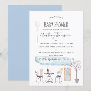 Waterverf Parijs - uitnodiging voor het Baby showe