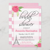 Waterverf Paris Bruidsdouche Uitnodiging - Roze (Voorkant / Achterkant)