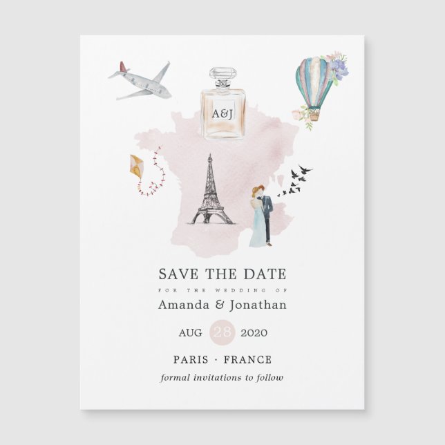 Waterverf Paris Destination Wedding Monogram (Voorkant)