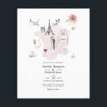 Waterverf Paris Destination Wedding Monogram Flyer<br><div class="desc">Blush roze waterverf Frankrijk kaart bruiloft uitnodiging met bekende iconen van Paris. Enveloppen zijn niet inbegrepen. Voor dikkere uitnodigingen met enveloppen en bijpassende producten over hetzelfde thema,  zie het collectie hieronder.</div>