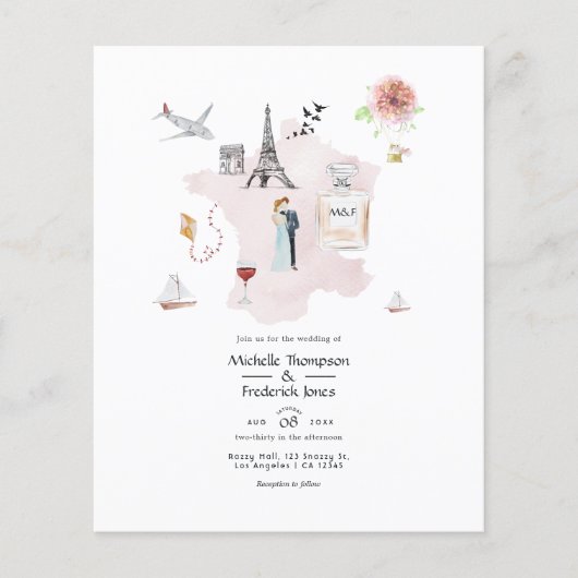 Waterverf Paris Destination Wedding Monogram Flyer (Voorkant)