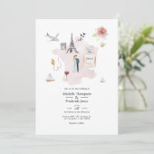 Waterverf Paris Destination Wedding Monogram Kaart (Staand voorkant)