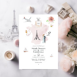 Waterverf Paris Destination Wedding Monogram Kaart