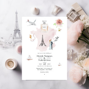 Waterverf Paris Destination Wedding Monogram Kaart