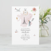 Waterverf Paris Destination Wedding Monogram Kaart (Staand voorkant)