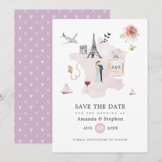 Waterverf Paris Destination Wedding Monogram Save The Date (Voorkant / Achterkant)