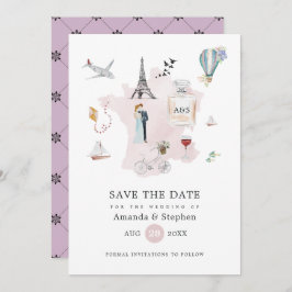 Waterverf Paris Destination Wedding Monogram Save The Date
