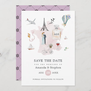 Waterverf Paris Destination Wedding Monogram Save The Date