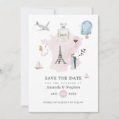Waterverf Paris Destination Wedding Monogram Save The Date (Voorkant)