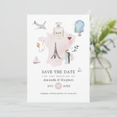 Waterverf Paris Destination Wedding Monogram Save The Date (Staand voorkant)