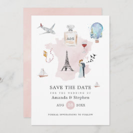 Waterverf Paris Destination Wedding Monogram Save The Date