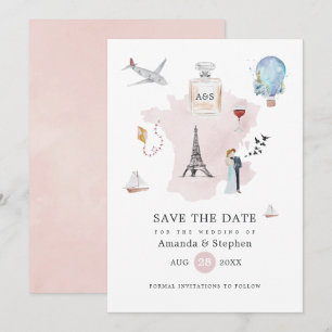 Waterverf Paris Destination Wedding Monogram Save The Date