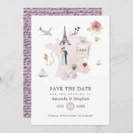 Waterverf Paris Destination Wedding Monogram Save The Date