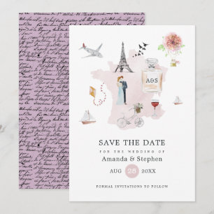 Waterverf Paris Destination Wedding Monogram Save The Date