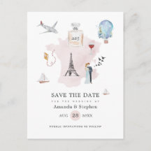 Waterverf Paris Destination Wedding Save the Date