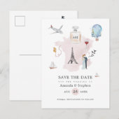 Waterverf Paris Destination Wedding Save the Date Aankondigingskaart (Voorkant / Achterkant)