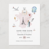 Waterverf Paris Destination Wedding Save the Date Aankondigingskaart (Voorkant)