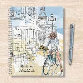 Waterverf Paris Eiffeltoren Fiets Naam Notitieboek