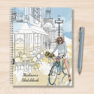 Waterverf Paris Eiffeltoren Fiets Naam Notitieboek