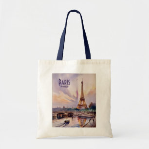 Waterverf Paris Eiffeltoren Silhouet Retro Zonsond Tote Bag