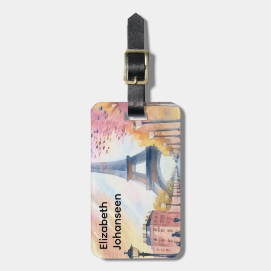  Waterverf Paris Eiffeltoren Stijlvol Bagagelabel (Voorkant verticaal)