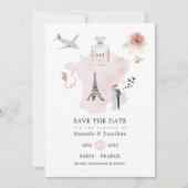 Waterverf Paris Gewonnen bruiloft Monogram Save The Date (Voorkant)