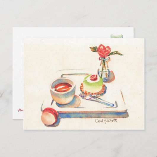 Waterverf Paris Macaron Briefkaart (Voorkant / Achterkant)