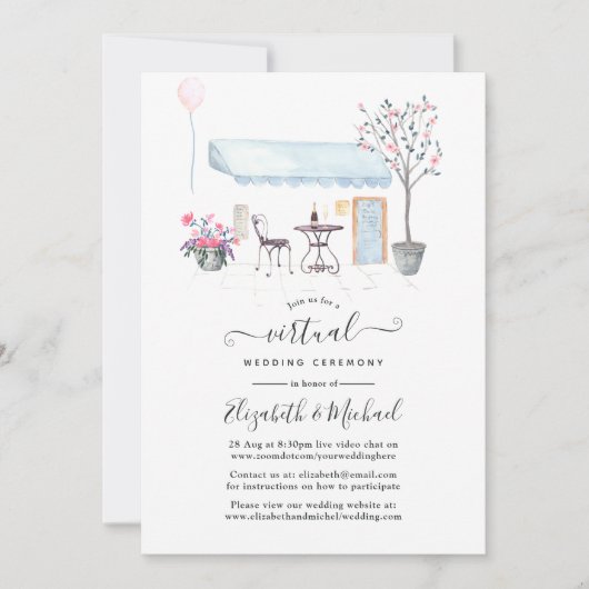 Waterverf Paris Online Virtual Wedding Kaart (Voorkant)